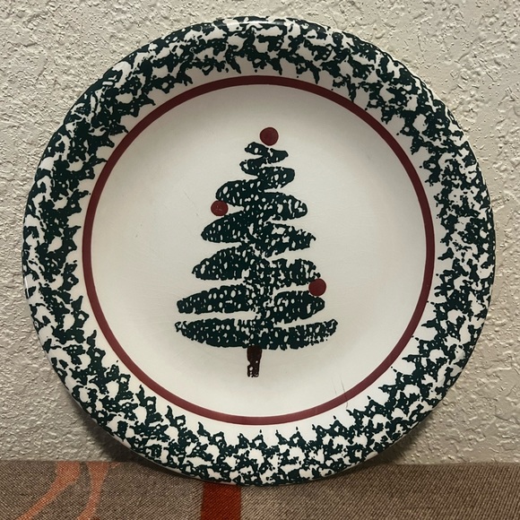 Furio Italy Christmas Green Sponged Stoneware Salad Plate Christmas Tree 8" - Picture 4 of 5